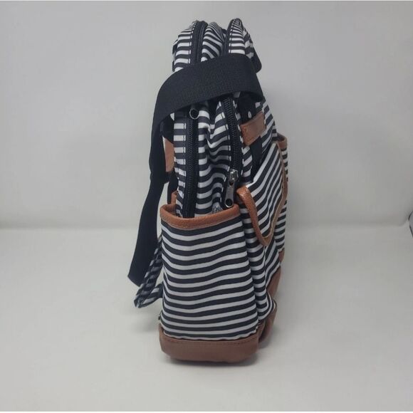 iPack baby bowling diaper bag backpack black white striped faux vegan leather - Picture 7 of 8